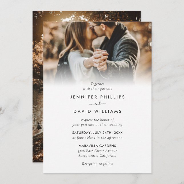 Modernes Script 2 Foto Einladung zur Hochzeit (Vorne/Hinten)