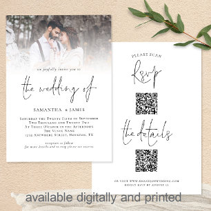 Modernes Script 2 QR Codes Foto Hochzeit in einem Einladung