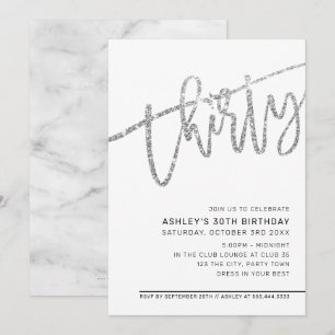 MODERNES SCRIPT 30. Geburtstag Party Silber Glitze Einladung