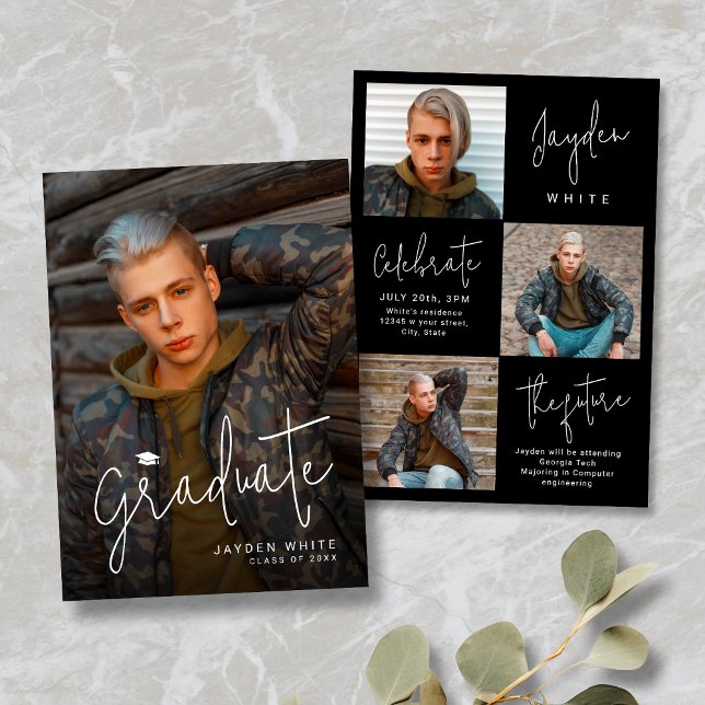 Modernes Script 4 Foto Abschluss Ankündigung (Modern Script 4 Photo Graduation Announcement)