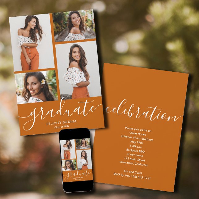 Modernes Script 4 Foto Abschluss Einladung (Von Creator hochgeladen)