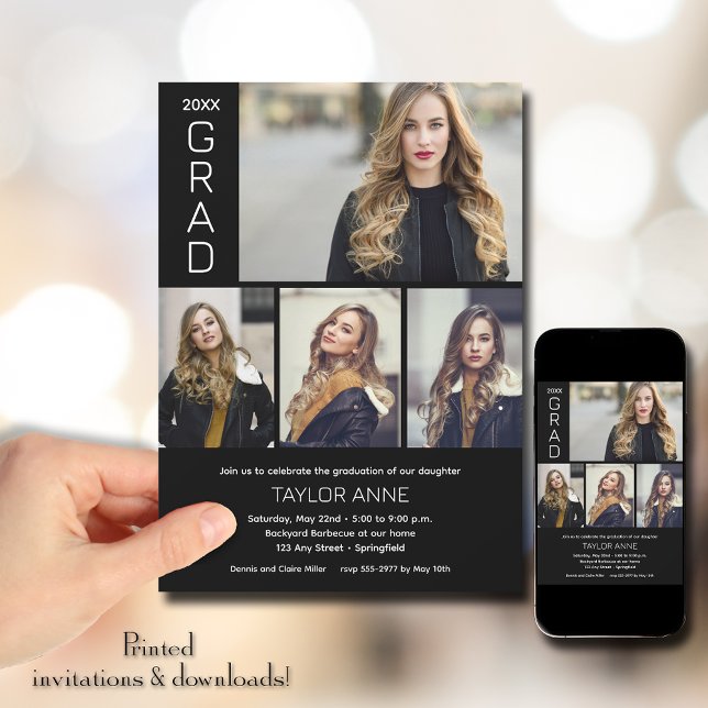 Modernes Script 4 Foto Abschluss Einladung (Modern Script 4 Photo Graduation Invitations)