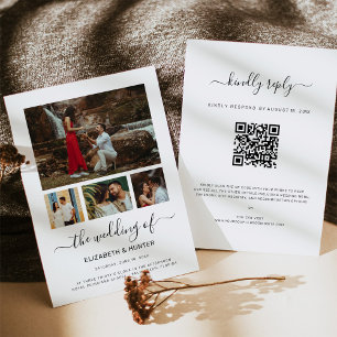 Modernes Script 4 Foto Collage QR Code UAWG Weddin Einladung