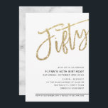 MODERNES SCRIPT 50. Geburtstag 50 Gold Glitzer Einladung<br><div class="desc">von kat massard >>> https://linktr.ee/simplysweetpaperie <<< Ein trendiges, handgeschriebenes Einladungs-Design für Ihren 50. GEBURTSTAG - ich habe die meisten Altersstufen im Geschäft TIP :: 1. Um Grafiken und Schriftart zu ändern/zu verschieben und mehr Text hinzuzufügen, klicken Sie auf den Button "Anpassen". - - - - - - - - -...</div>