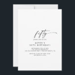 Modernes Script 50. Geburtstagsparty Einladung<br><div class="desc">Diese moderne Drehbuch 50. Geburtstagsfeier lädt zu einer minimalistischen Geburtstagsfeier ein. Das schlichte Schwarz-Weiß-Design zeichnet sich durch eine einzigartige industrielle Schrift mit modernem Boho-Stil aus. Anpassbar in jeder Farbe. Behalt das Design minimal und elegant,  wie es ist,  oder personalisiere es durch Hinzufügen von eigenen Grafiken und Kunstwerken.</div>