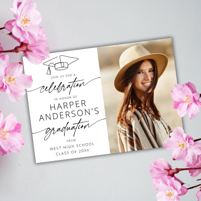 Modernes Script Abschluss Celebration Party Foto Einladung (Von Creator hochgeladen)