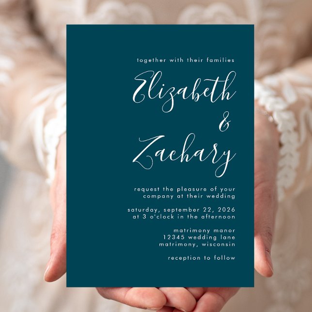 Modernes Script Aquamarin Blue Wedding Einladung (Von Creator hochgeladen)