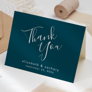 Modernes Script Aquamarin Blue Wedding Vielen Dank Karte