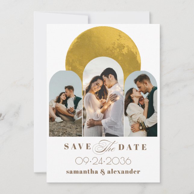 Modernes Script Arch Celestial Moon 3 Foto Elegant Save The Date (Vorderseite)