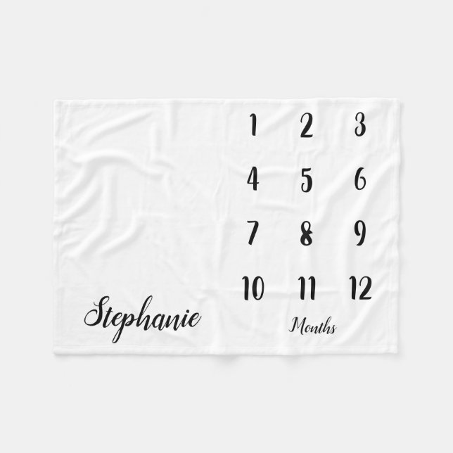 Modernes Script Baby Milestone Baby Blanket Fleecedecke (Vorderseite (Horizontal))