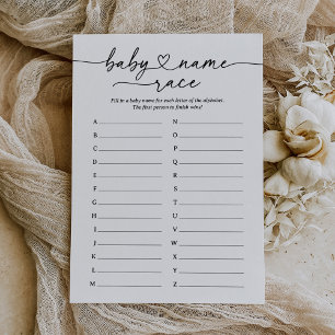 Modernes Script Baby Name Race Baby Shooting Game Einladung