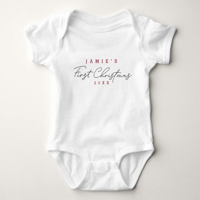 Modernes Script Baby's First Christmas Personalisi Baby Strampler (Vorderseite)
