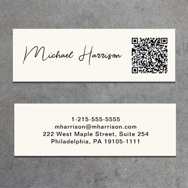 Modernes Script Beruflich QR Code Cream Mini Visitenkarte (Capture attention, make connections, and leave a lasting impression with our modern QR business card)