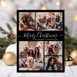 Modernes Script Black 5 Foto Collage Weihnachten Postkarte<br><div class="desc">Elegante, moderne Schwarz und Weiß 5 Foto Collage Weihnachtszeit Familie Foto Postkarten. Dieses festliche, minimalistische, skurrile 5 (5) Foto Feiertagskarte Template verfügt über eine hübsche Gitter Foto Collage und sagt "Frohe Weihnachten"! Der "Frohe Weihnachten"-Grußtext ist in einer schönen Hand geschrieben, Wirble Swash-Schwanz-Schriftart-Skript in schwarzem Hintergrund. Auf der Rückseite mit Ihrer...</div>