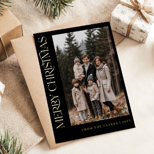 Modernes Script Black and Gold Foto Weihnachten Folien Feiertagspostkarte