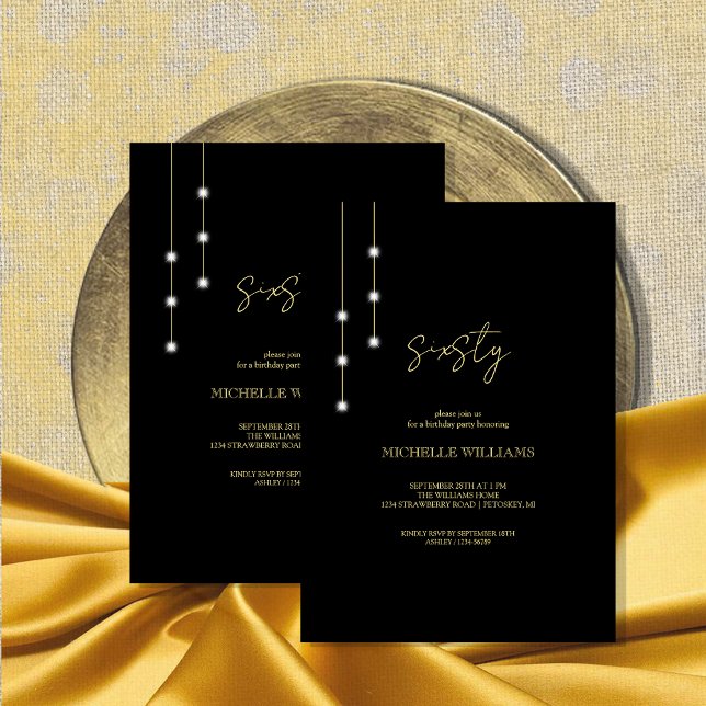 Modernes Script Black and Gold Party Einladung (Von Creator hochgeladen)
