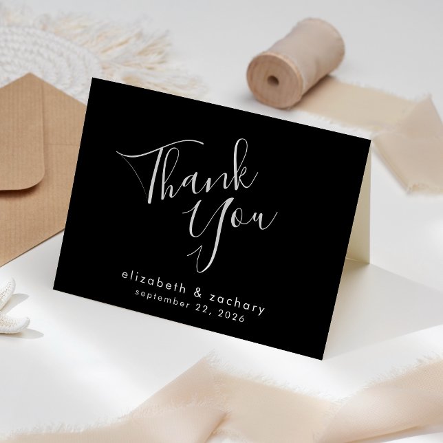 Modernes Script Black and White Wedding Vielen Dan Karte (Von Creator hochgeladen)