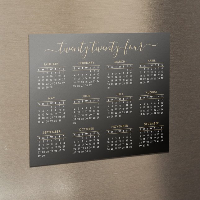 Modernes Script Black Gold 2024 Calendar Magnet (Von Creator hochgeladen)