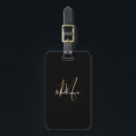 Modernes Script Black Gold Monogram Name Stilvoll Gepäckanhänger<br><div class="desc">Modernes Script Black Gold Monogram Name Rezept Stilvolle Gepäckmarke. Personalisieren Sie mit Ihrem Namen und Monogramm initiale in einer schicken trendigen Skripttypografie. Perfektes Geschenk für sie oder ihn.</div>