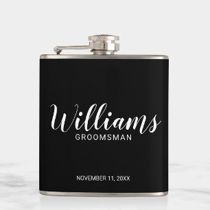 Modernes Script Black Personalisierte Trauzeugen Flachmann