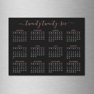 Modernes Script Black Rose Gold 2024 Calendar Magn Magnetkarte