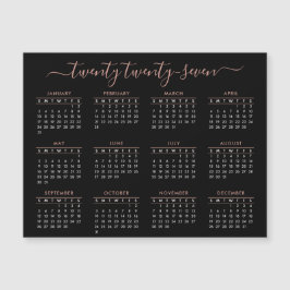 Modernes Script Black Rose Gold 2025 Kalender Magnetkarte