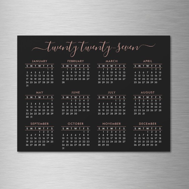 Modernes Script Black Rose Gold 2025 Kalender Magnetkarte (Von Creator hochgeladen)