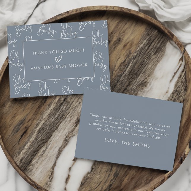 Modernes Script Blue Oh Baby Simple Baby Dusche Fl Dankeskarte (Von Creator hochgeladen)