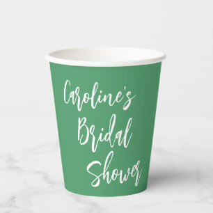 Modernes Script-Brautparty Custom Kelly Green Pappbecher