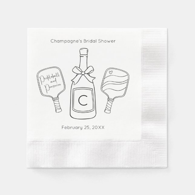 Modernes Script Brautparty Pickleball & Prosecco Serviette (Vorderseite)