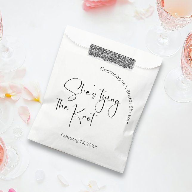 Modernes Script-Brautparty Sie bindet den Knoten Geschenktütchen (Von Creator hochgeladen)