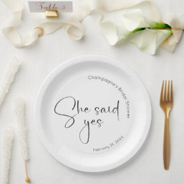 Modernes Script-Brautparty Sie sagte ja Pappteller