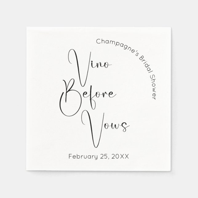 Modernes Script Brautparty Vino Before Vows Serviette (Vorderseite)