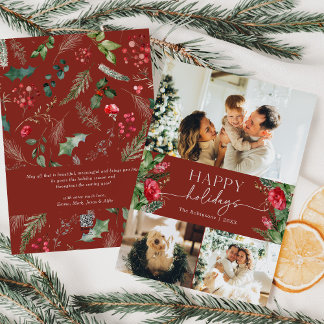 Modernes Script Burgundy Red Winter Foliage Foto Feiertagskarte