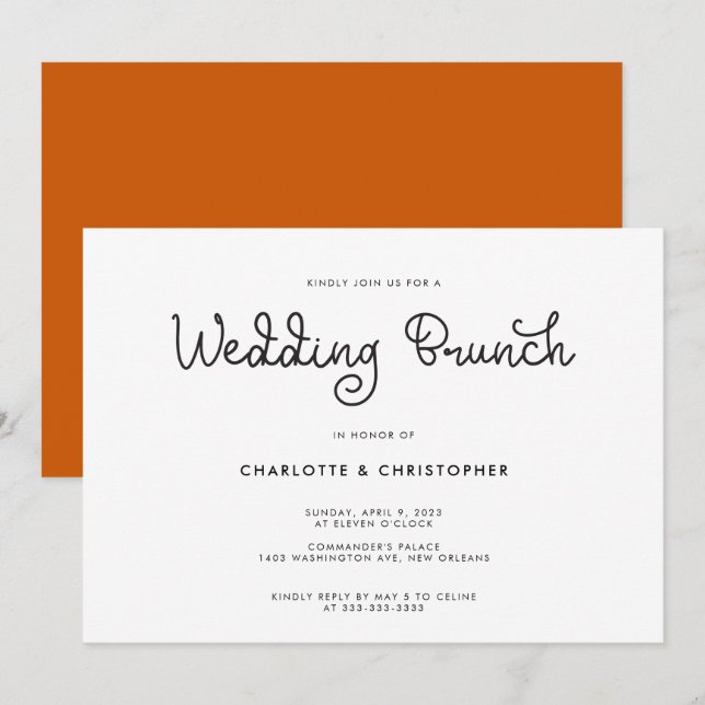 Modernes Script Burnt Orange Post Wedding Brunch Einladung (Vorne/Hinten)