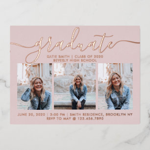 Modernes Script Calligraphy Abschluss 3 Foto Folie Einladungspostkarte
