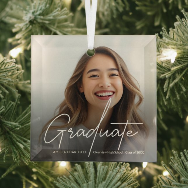 Modernes Script Calligraphy Abschluss Foto Ornament Aus Glas (Insitu)