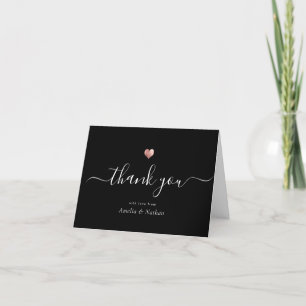 Modernes Script Calligraphy Black Rose Gold Heart Dankeskarte