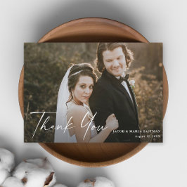 Modernes Script Calligraphy Foto Wedding Dankeskarte