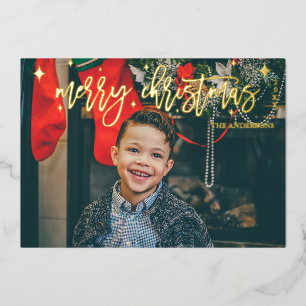 Modernes Script Christmas Gold Foil Foto Holiday Folien Feiertagskarte
