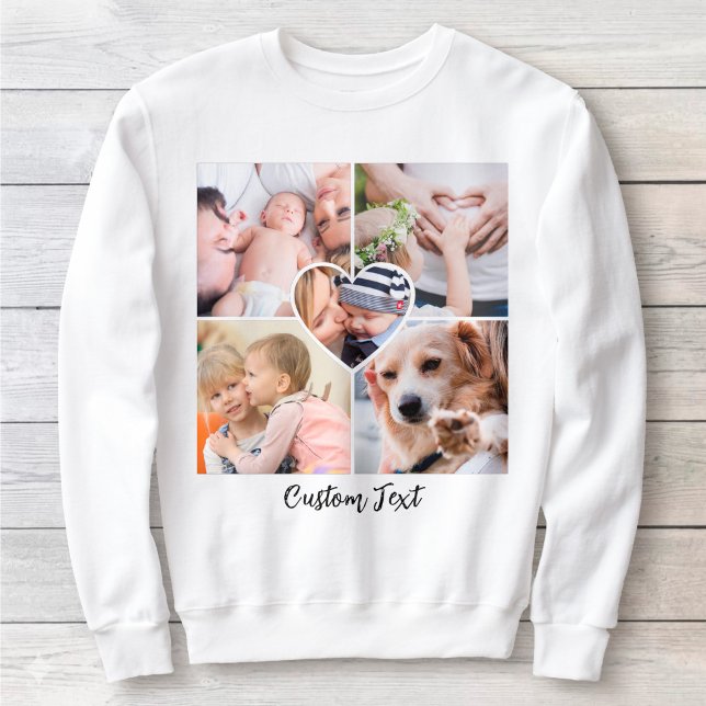 Modernes Script-Collage Herz mit benutzerdefiniert Sweatshirt (Photo Collage with Heart-Shaped Picture and Custom Text Sweatshirt)