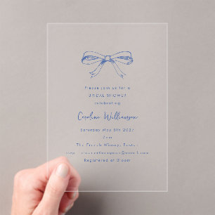 Modernes Script Coquette Bow Blue Brautparty Acryleinladungen