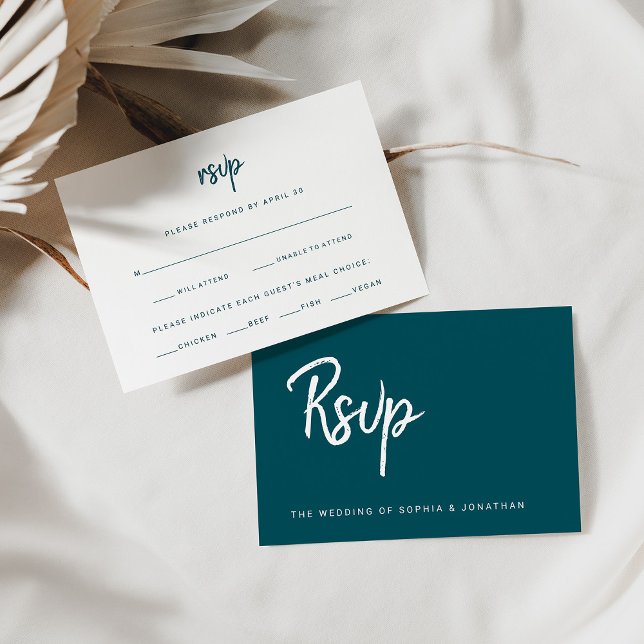 Modernes Script Deep Aquamarin | Wahl zum Hochzeit RSVP Karte (Von Creator hochgeladen)