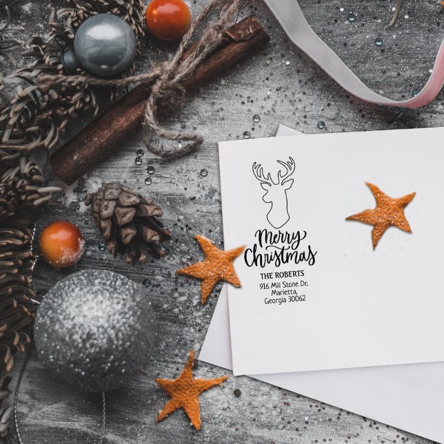 Modernes Script Deer Frohe Weihnachten Gummistempel (Von Creator hochgeladen)