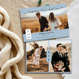 Modernes Script Dusty Blue Foto Wedding Save The Date