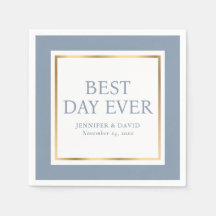 Modernes Script Dusty Blue Gold Wedding Napkins