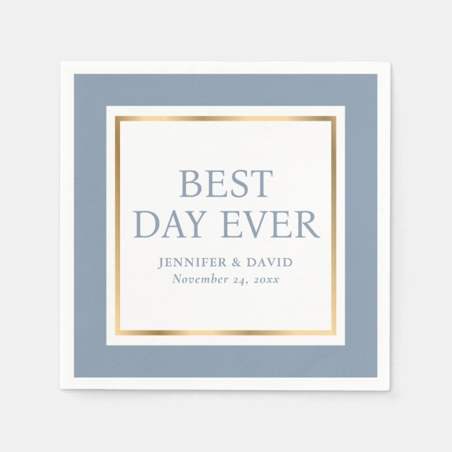 Modernes Script Dusty Blue Gold Wedding Napkins Serviette (Vorderseite)