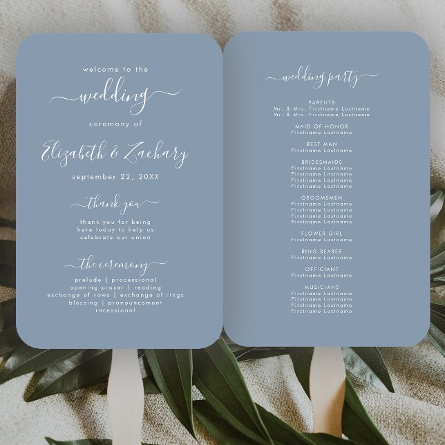 Modernes Script Dusty Blue Wedding Programm Fächer (Von Creator hochgeladen)