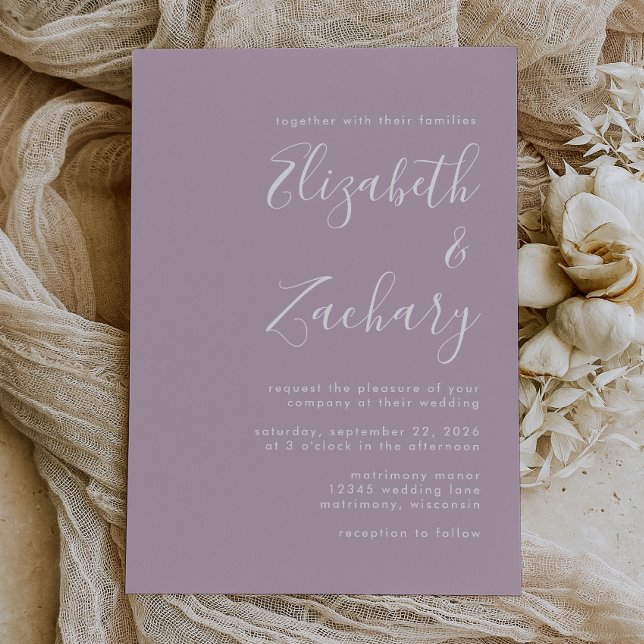 Modernes Script Dusty Lavender Wedding Einladung (Von Creator hochgeladen)