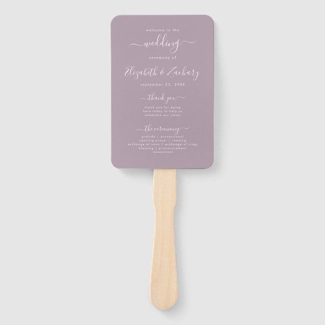 Modernes Script-Dusty Lavender Wedding Programm Fächer (Vorderseite)